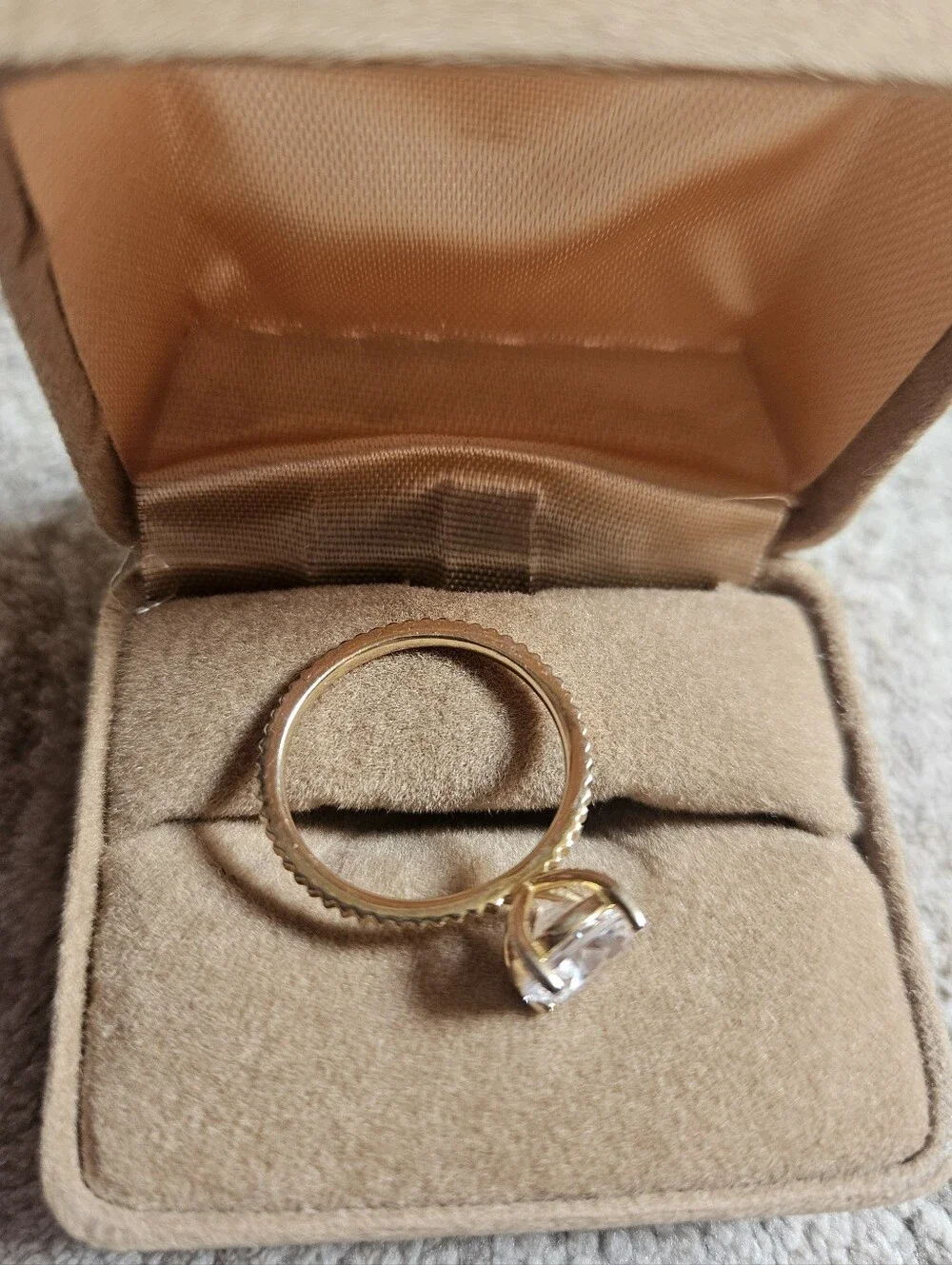 Classic Gold Tone Solitaire Ring with Clear Stone Sterling Silver Size 7